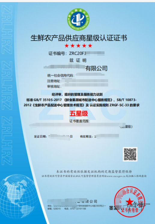 生鮮農產品供應商星級認證-海南錢生錢財務咨詢
